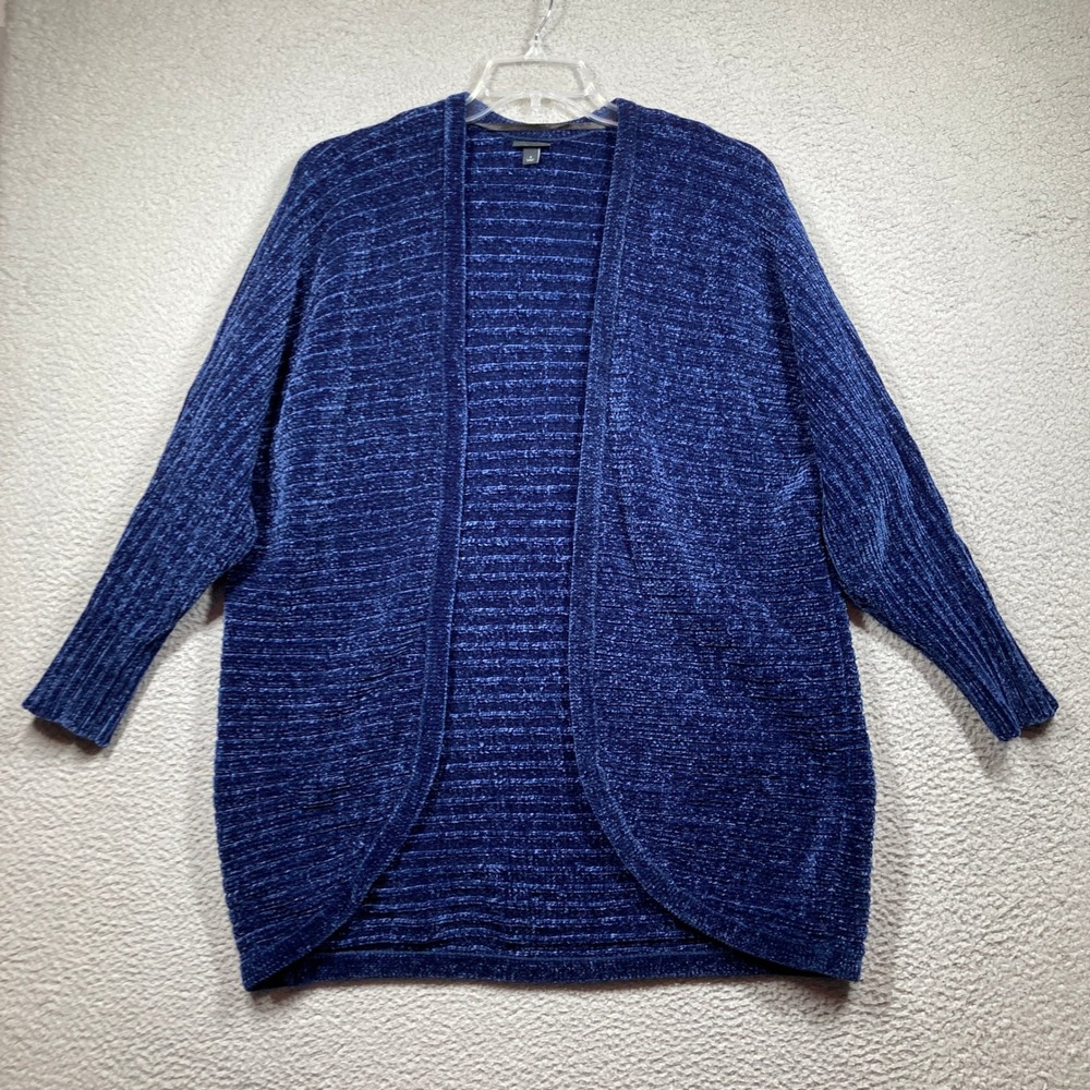 Torrid Chenille Cardigan Womens 1 Blue Ribbed Open Front Cocoon Sweater 19167383